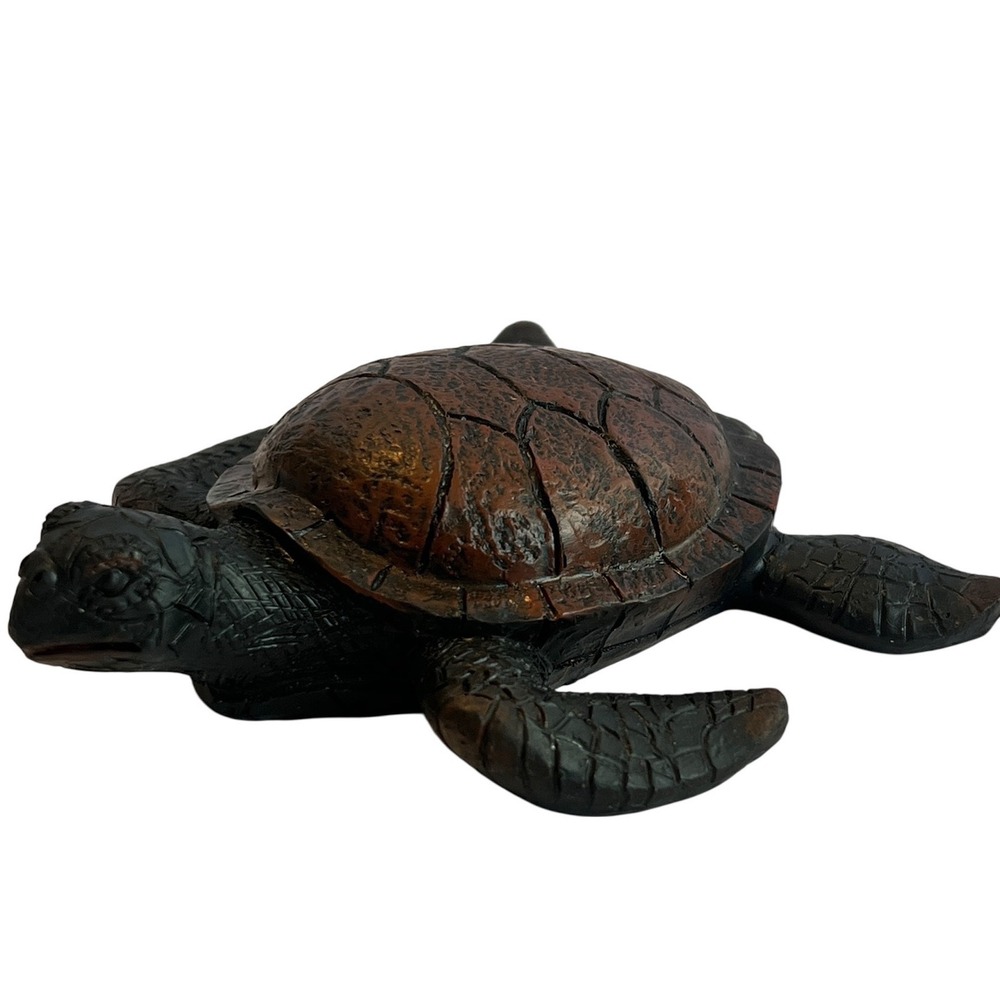 Sea Turtle Figurine Resin Nautical Coastal Decor Brown Black Marine Life 4.5in